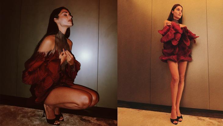 Hande Erçel’den bordo şıklığı! Süper mini elbisesiyle büyüledi